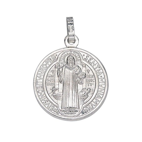 925 Sterling Silver Benedict Religious Medal Pendant Necklace